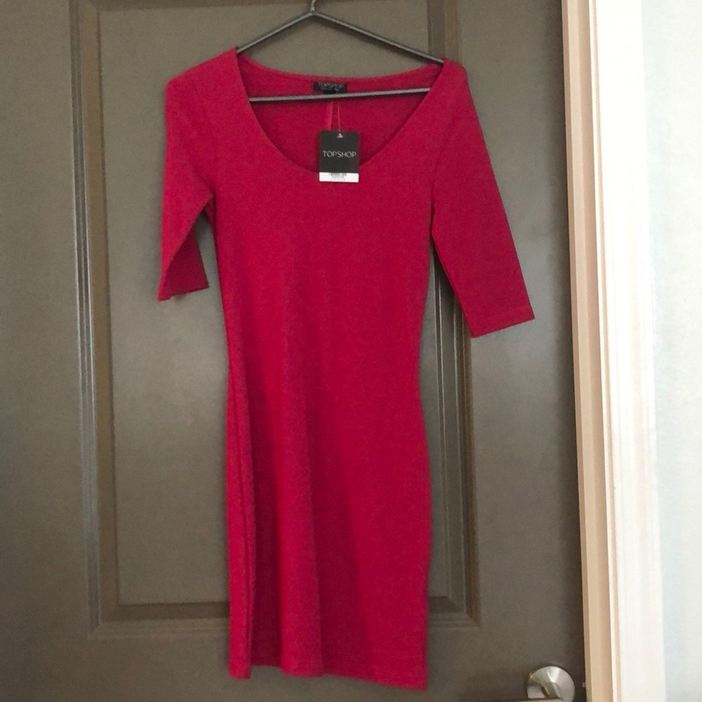 Top shop small size 2 magenta pink body con dress